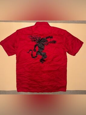 Dickies Fireball Whisky Work Shirt Mens Large Red Button Up Devil Graphic NWT